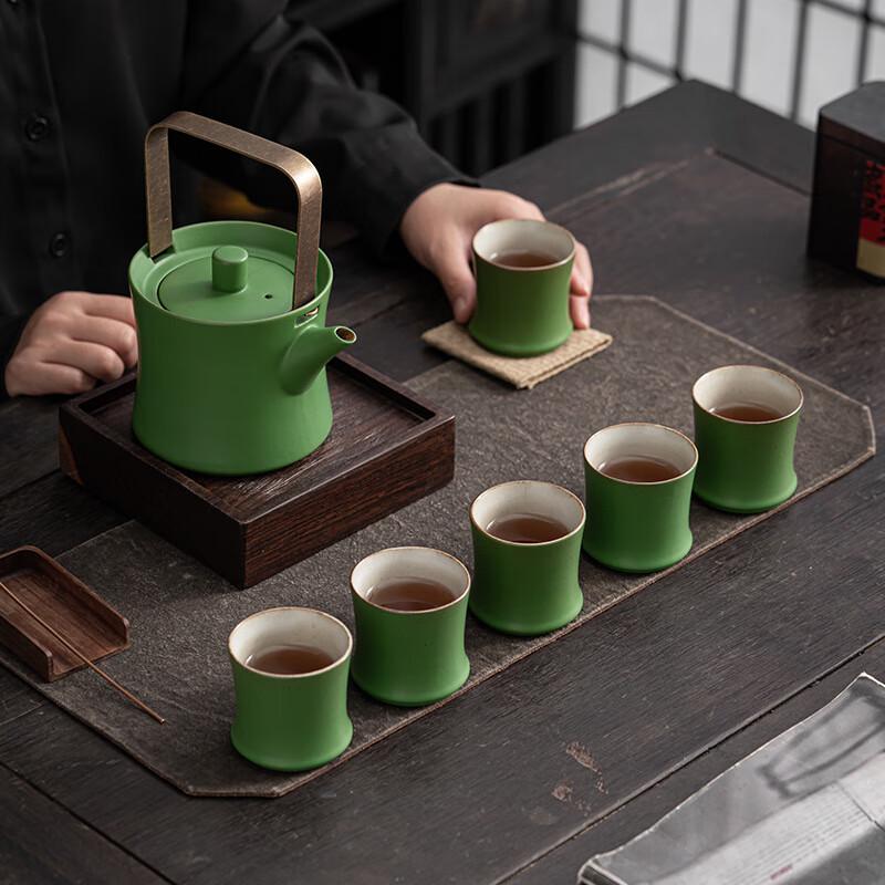 Ailan Huijia Green Bamboo Ceramic Teapot Set