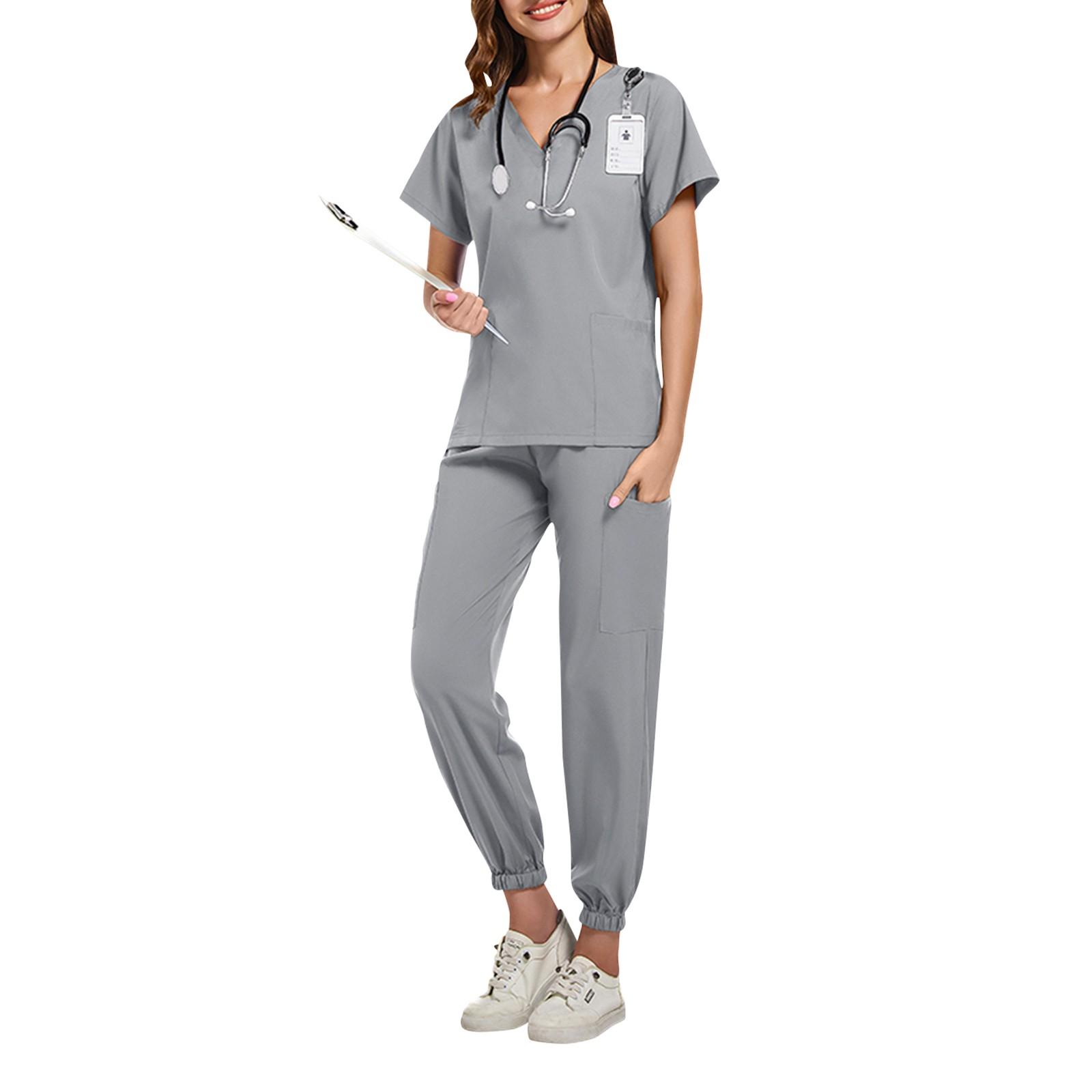 

Женский комплект из двух предметов, однотонный топ с короткими рукавами и карманами, рабочая одежда, комплект из двух предметов XL