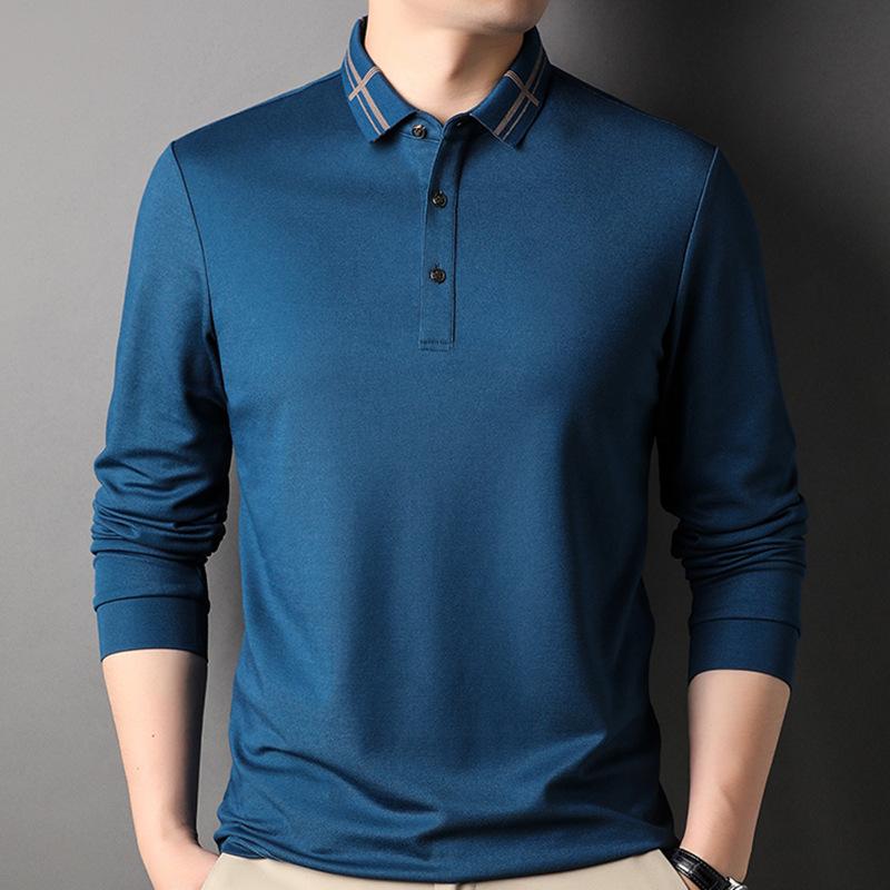 Spring and Autumn New Men's Business Casual Long-sleeved Cotton T-shirt Thin Lapel Polo Top Middle-aged Men's Clothing