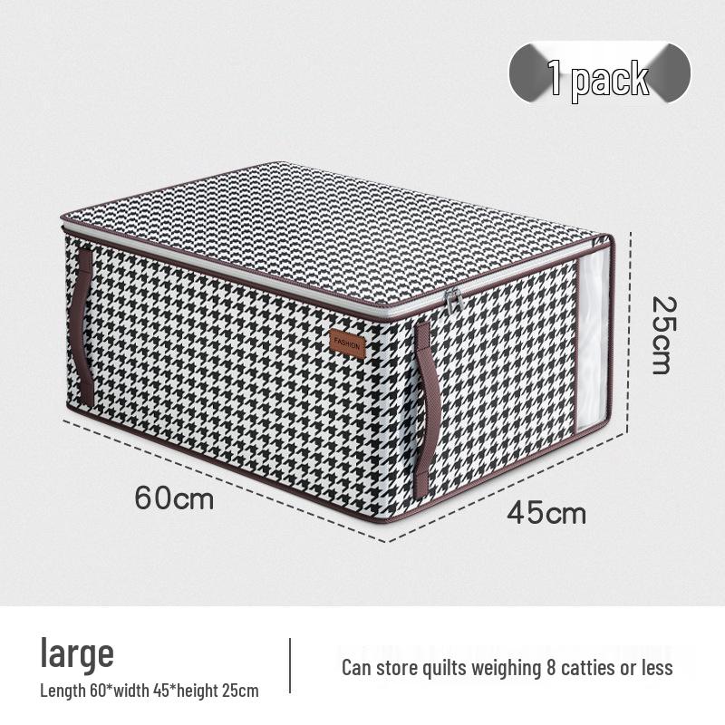 Houndstooth Clothes Storage Bags: Foldable Quilt Box with Lid for Moving & Organizing