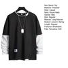 Men Spring T-shirt Fake Two-piece Round Neck Long Sleeves Loose Pullover Keep Warm Contrast Color Friendly to Skin Men Top Men Clothes
