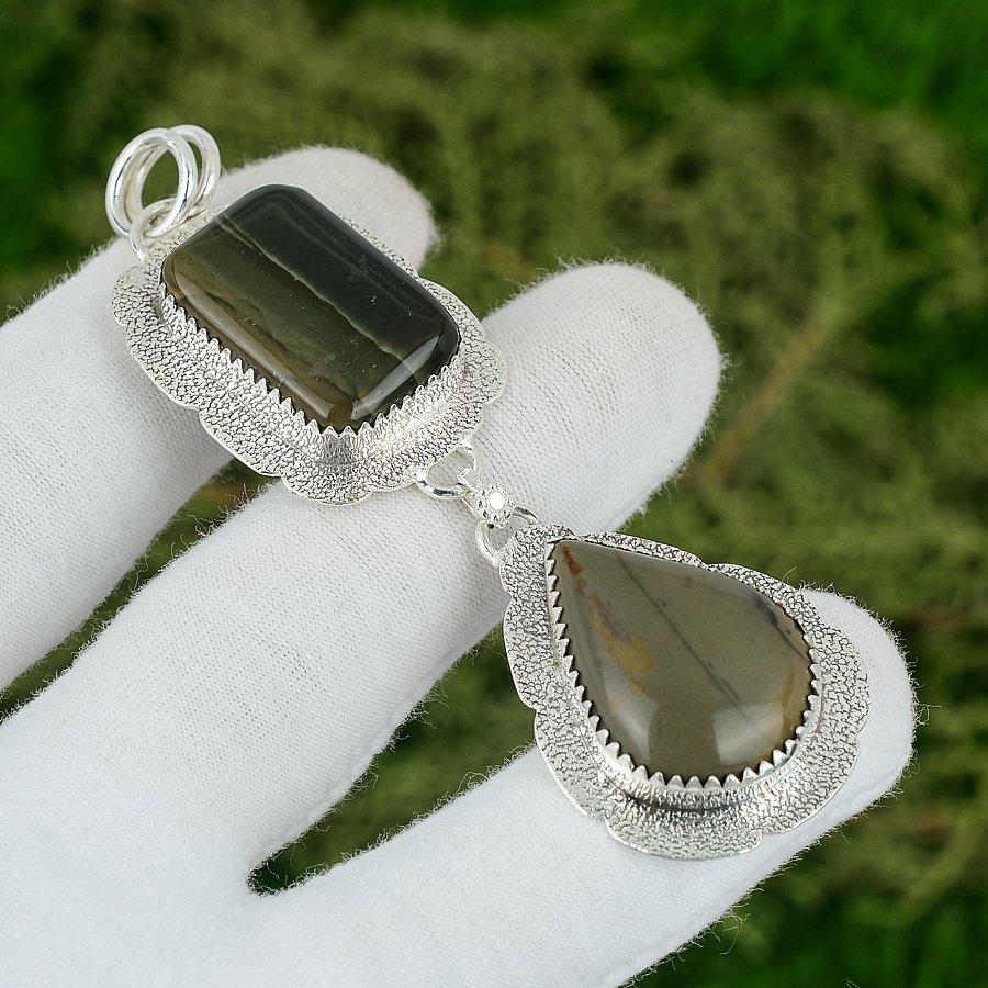 

Pear Polychrome Jasper Gemstone Mother Bezel New Pendant Jewelry Sterling Silver