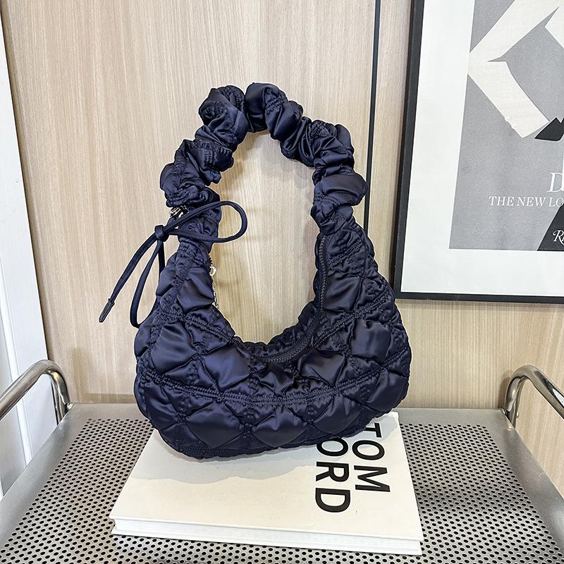 2025 Satin Pleated Dumpling Bag - Large Capacity, Diamond Embroidery, Elegant Shoulder Bag for Commuting & Outings