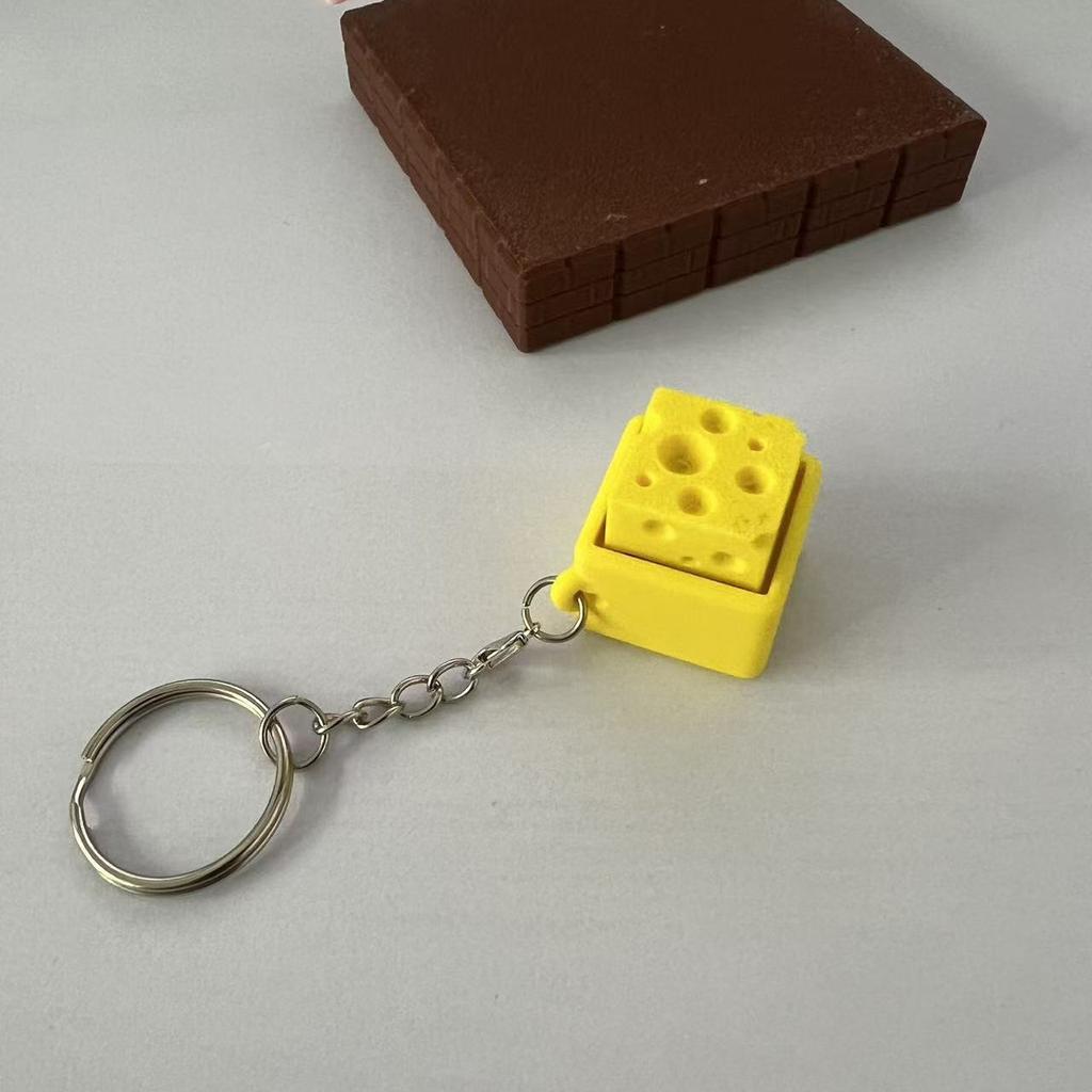 Gift Funny Cheese Clicker Fidget Keychain Portable Squeeze Sound Cheese Keyboard Mechanical Keyboard Keychain Holiday Gift