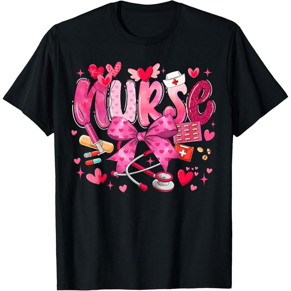 Nurse Valentines Day Cute Coquette Stethoscope Nursing Women Cotton Men T Shirt 4XL