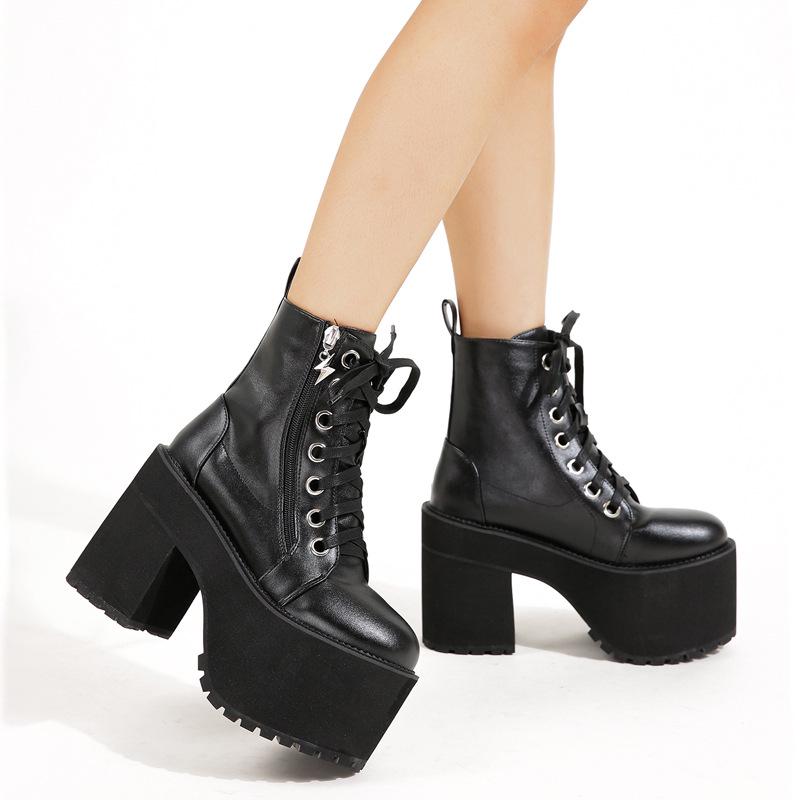 Women’s Round Toe High Heel Winter Boots with Thick Waterproof Platform (Sizes 35-43)