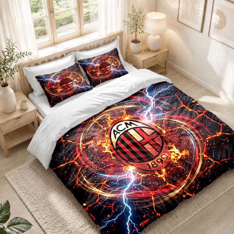 Bedding Set 1 Duvet Cover 2 Pillowcases AC Milan Print Bedroom Home Decoration