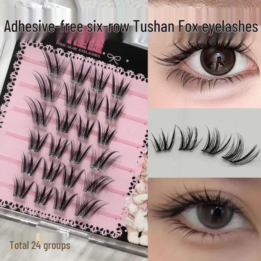 Natural Fox Style Comic False Eyelashes - Glue-Free, Large Capacity, Slanted Fly Design