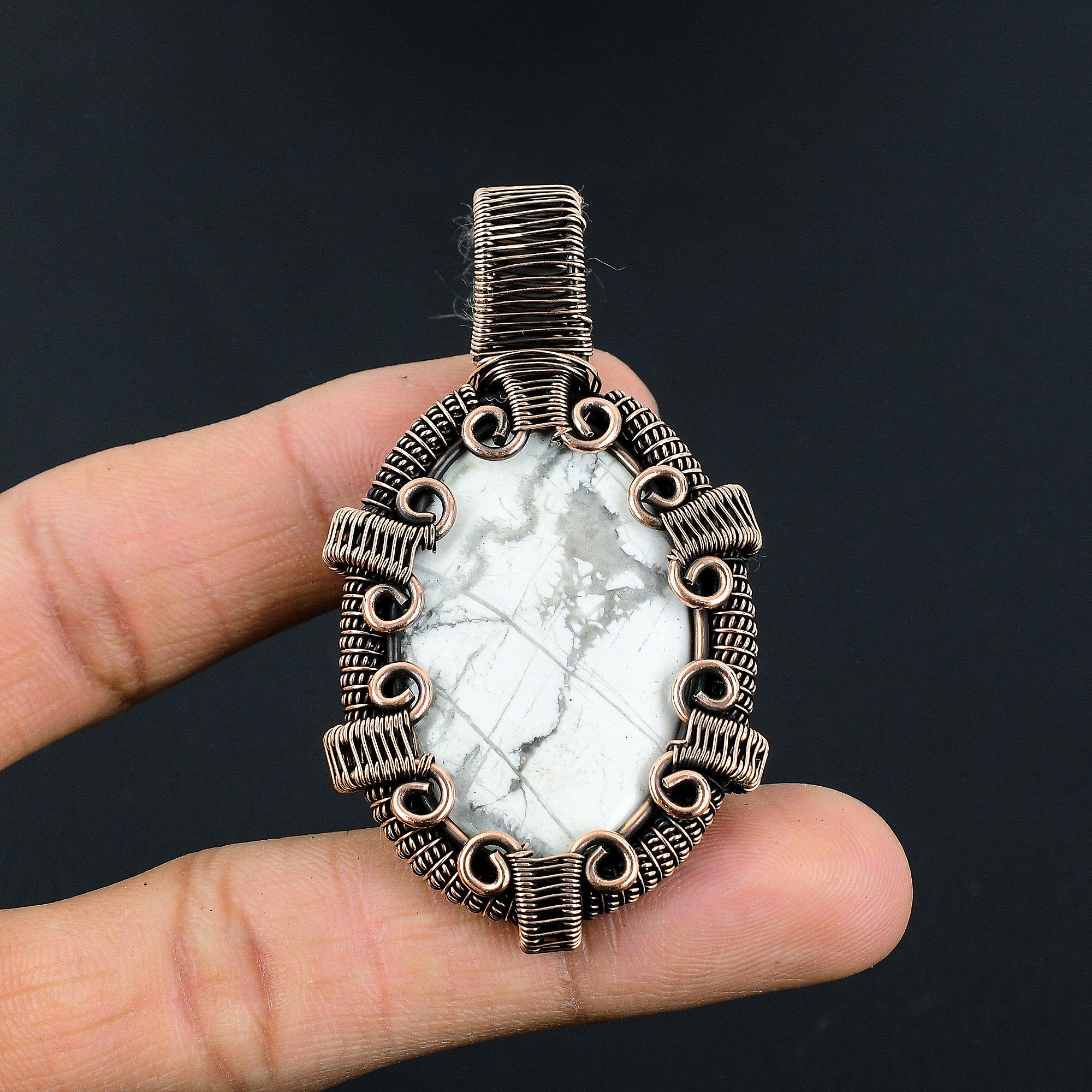 

Howlite Pendant, 999 Copper Wire Wrapped Gemstone Jewelry, Handmade Pendant, For Thanksgiving 2.55 Inches