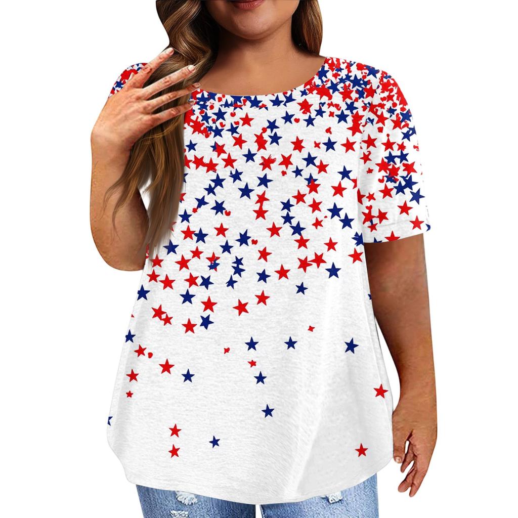 Women's Large Size T-Shirt Casual Tie-dye Round Neck Short Sleeve Top
