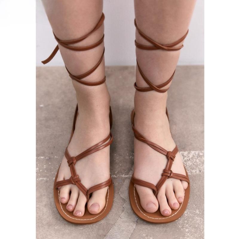 Fashion Summer New Fashion Ankle Strap Flat Shoes 2025 Women's Casual Lace-up Sandals Ladies Flip Flops Beach Flat Gladiator Sandalias