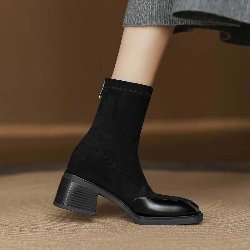 Krazing Pot Flock Winter Square Toe Modern Size 33 Boots Size 43 Zipper Fashion Stretch Ankle Boots