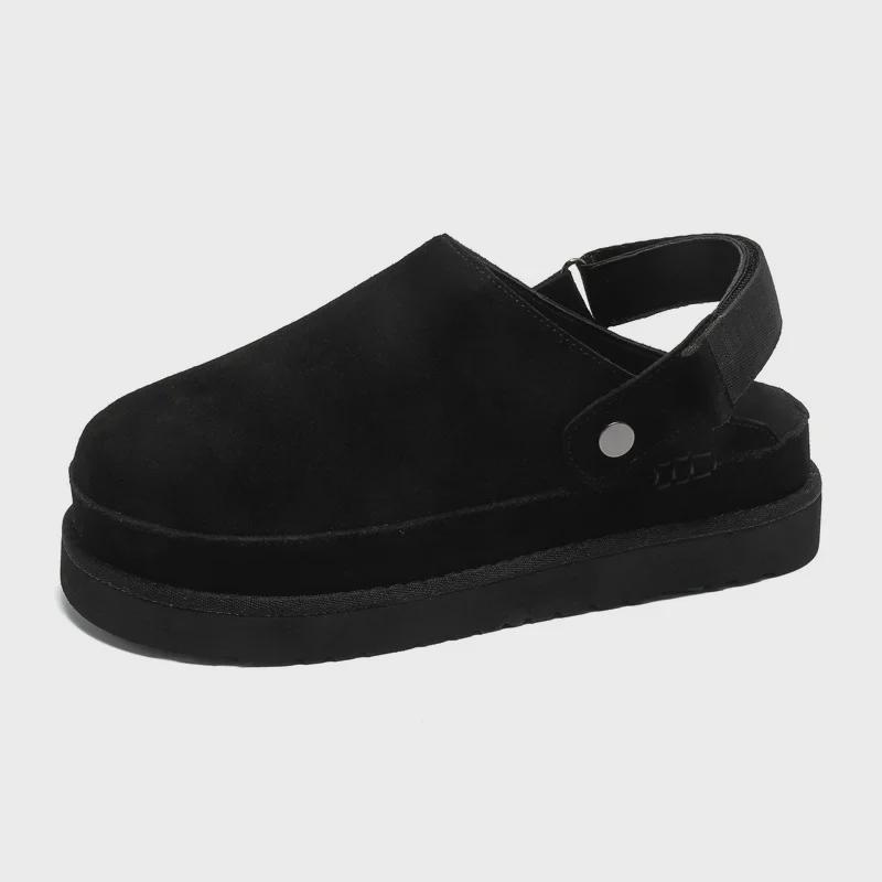 2024 Spring Genuine Leather Slip-On Half Slippers for Couples - Soft Sole, Breathable, Casual, Closed Toe