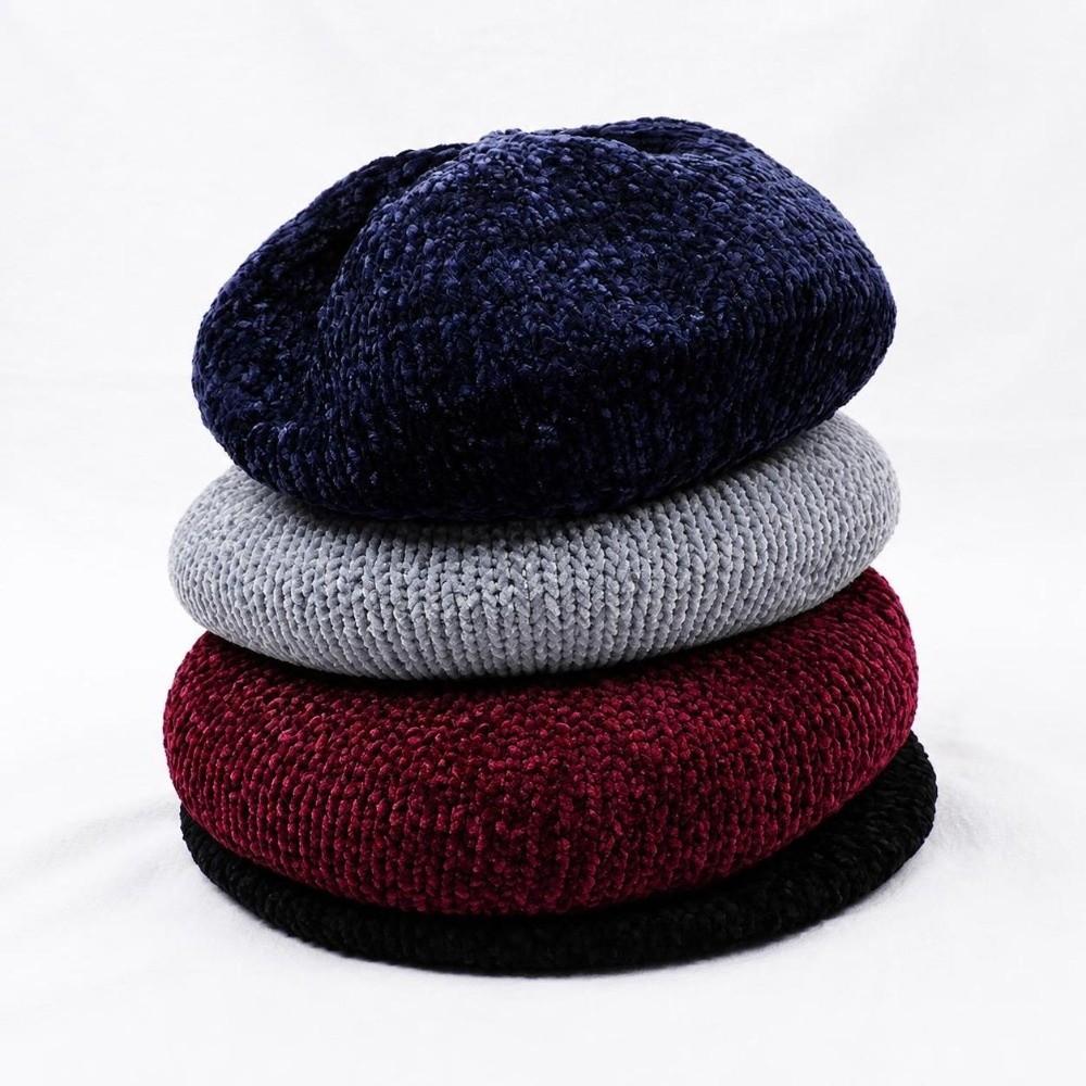 Soft Chenille Knitted Beret Hat Knitted Plain Beret Cap New Warm Winter Hat Spring, Autumn, Winter
