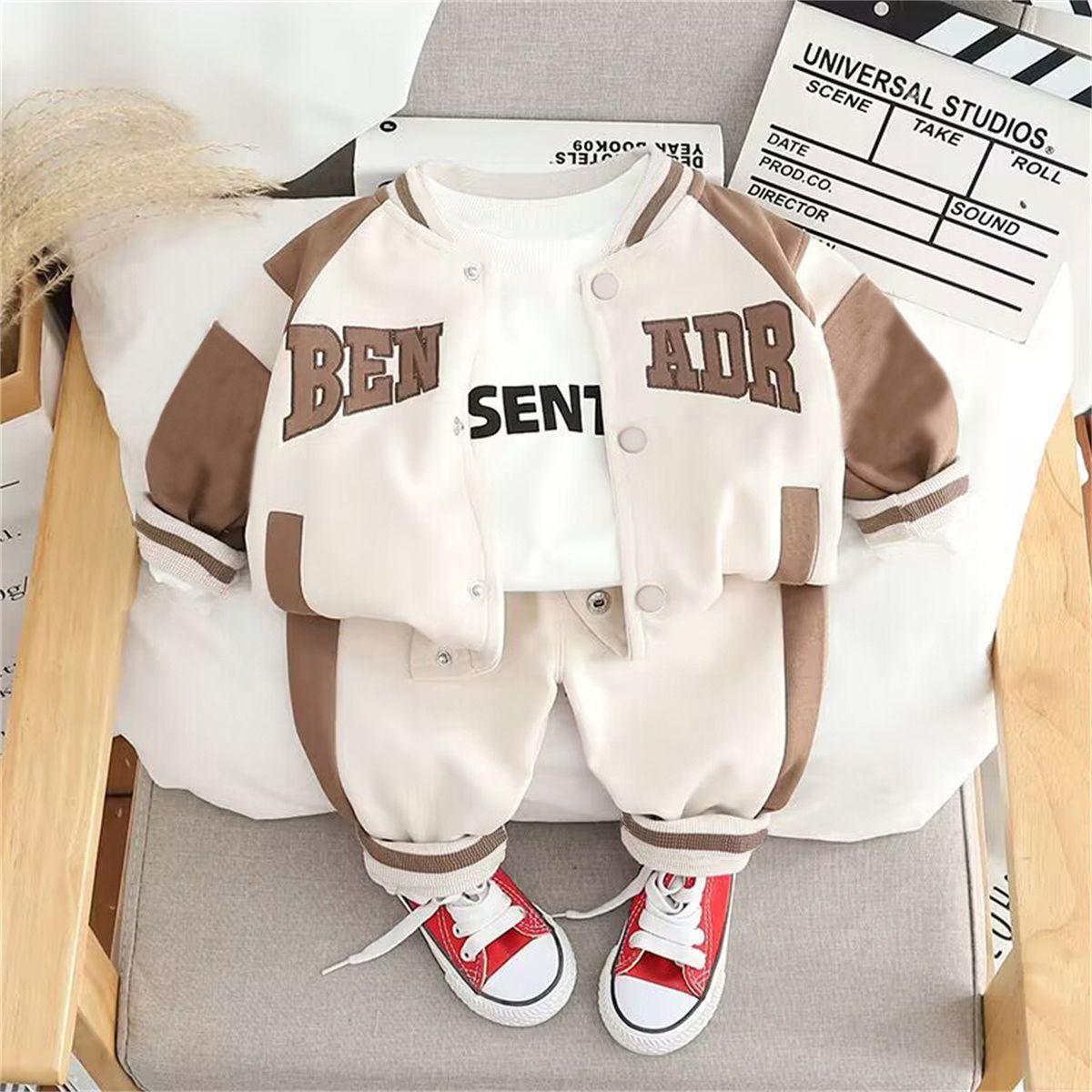 

Детский комплект весна-осень модная красивая бейсбольная куртка с буквами средний маленький детский 80cm бежевый