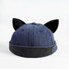 Unisex Cotton Cat Ears Brimless Hat Breathable Washed Old Beanie Hat Solid Color Beanie Cap