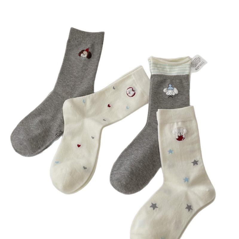 Female Autumn and Winter New Lovely All Match Cartoon Dog Pure Cotton Tube Socks
