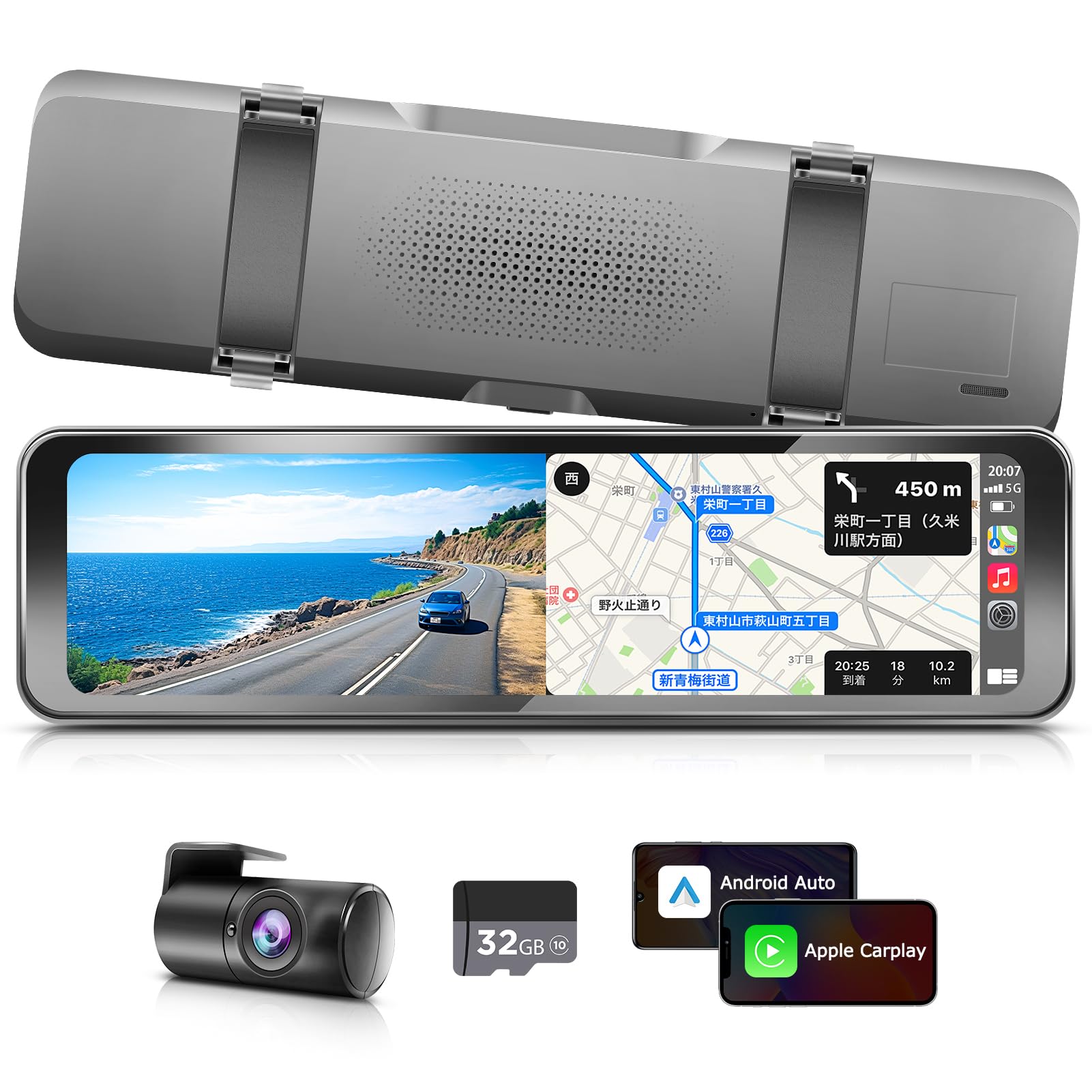 

PORMIDOAUTO PORMIDO Dash Cam with Rear Camera for Rearview 1080P Rear Camera Zoom Digital Interior Car Navigation WDR Digital TV Parking GPS Reverse