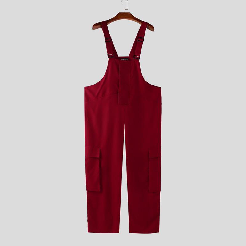 

INCERUN Men Strap Solid Color Dungarees Long Harem Overalls Jumpsuits S