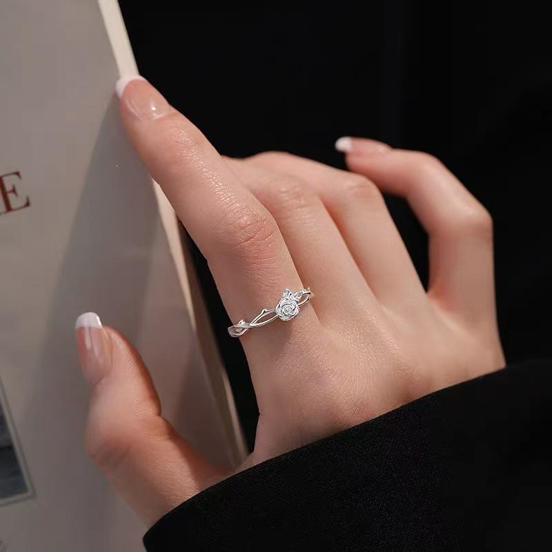 925 Sterling Silver Rose Open Band Women's Ring – Light Luxury High-End Feel Plain Index Finger Ring