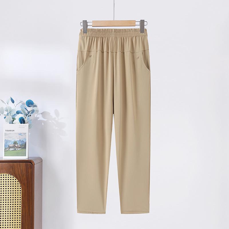 Letní elastické ležérní kalhoty s vysokým pasem pro ženy středního věku