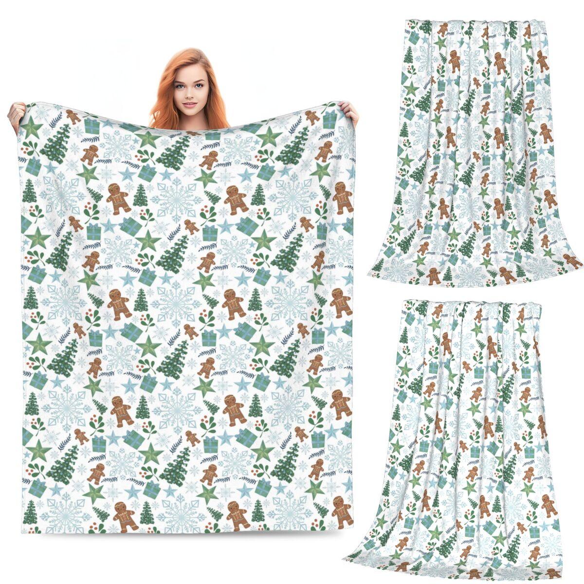 

Christmas Snowflake Gingerbread Blankets Soft Warm Flannel Throw Blanket Bedspread for Bed Living room Picnic Travel Home Couch 80x120cm