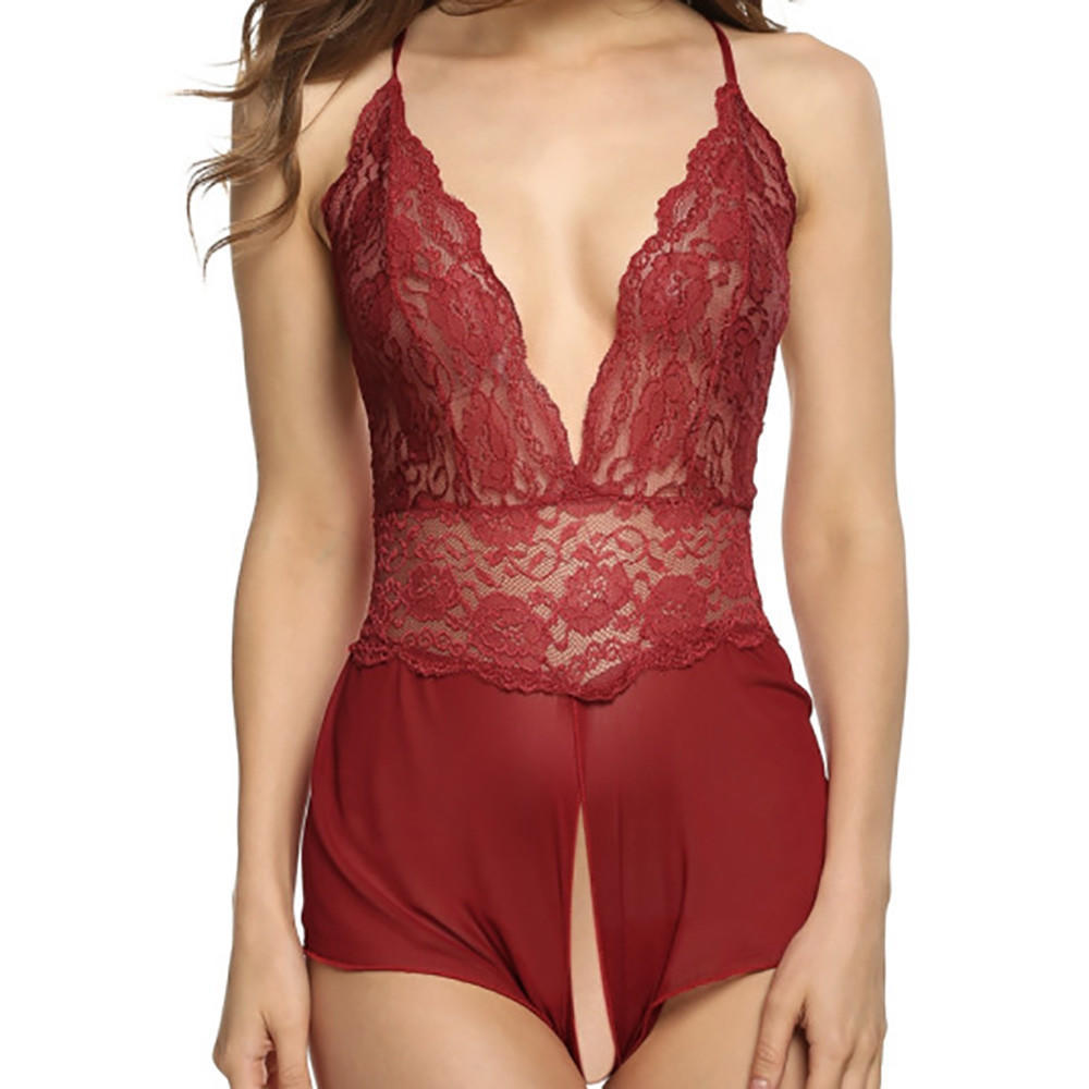 Women Lace Sexy Passion Lingerie Deep V  Babydoll G-string Dress