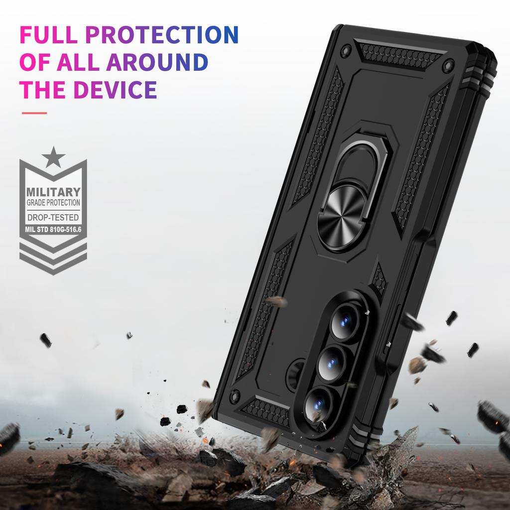 Black Fashion Metal Ring Stand Hard Case for Samsung Galaxy Z Fold7 5G Fold6 Fold 7 Fold5 Fold 5 6 Dual Layer Cases