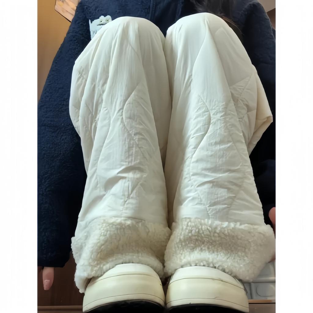 Purple Northeast down cotton pants women's autumn and winter down thickened windproof, cold and warm casual lamb wool wide-leg pants