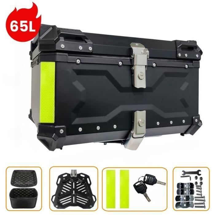 Boîte de Casque de Moto, Alliage d'Aluminium, Design Étanche, 65L Noir