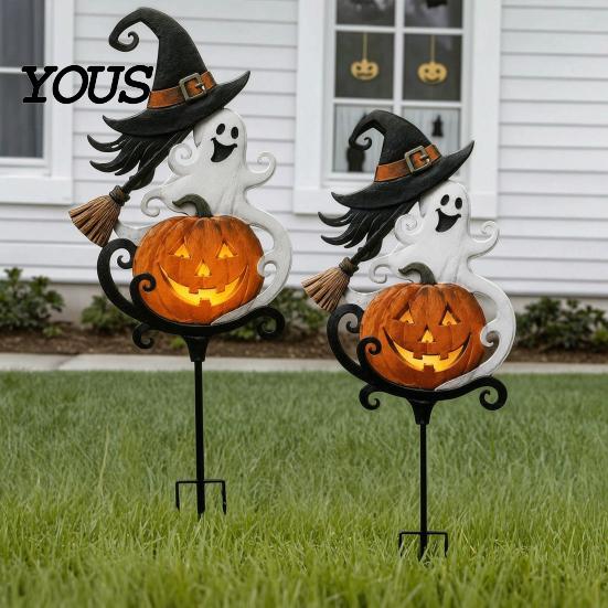 Metal Courtyard Ornaments Halloween Garden Stake, Witch Pumpkin Yard Rust-Proof Outdoor Holiday Decor Decoration for Lawn Patio Porch Pathway,