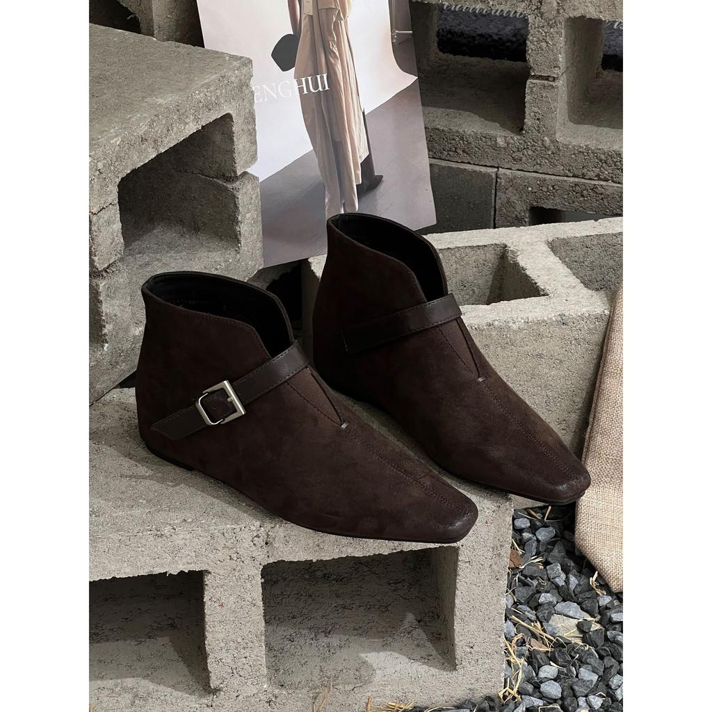 Inner height increase cm pointed short boots women's autumn new suede belt buckle fashion thick sole and ankle boots women
