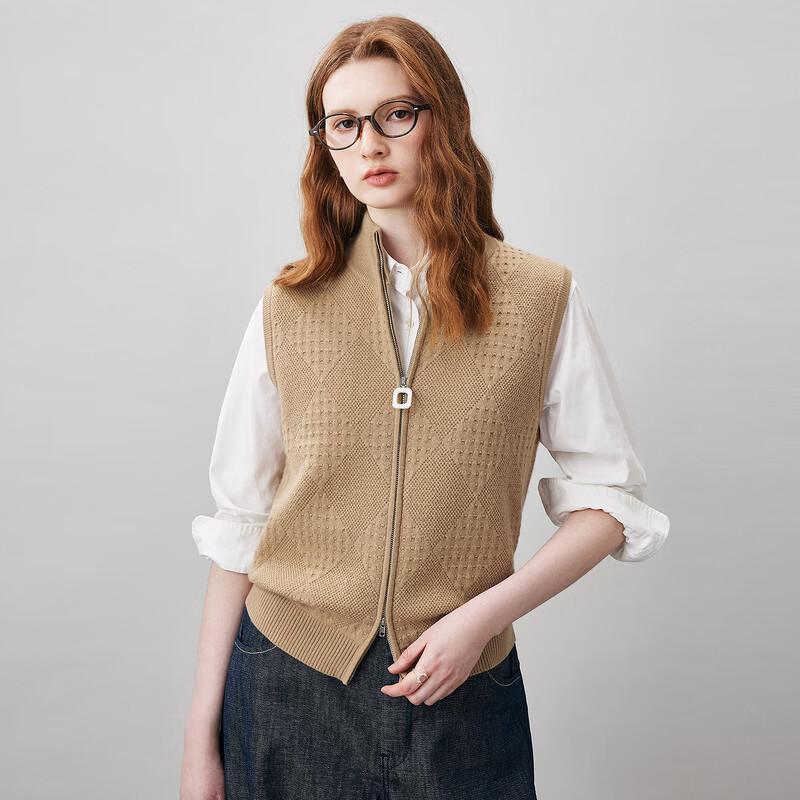 Women's 100% Wool Mock Neck Two-Way Zipper Knitted Vest