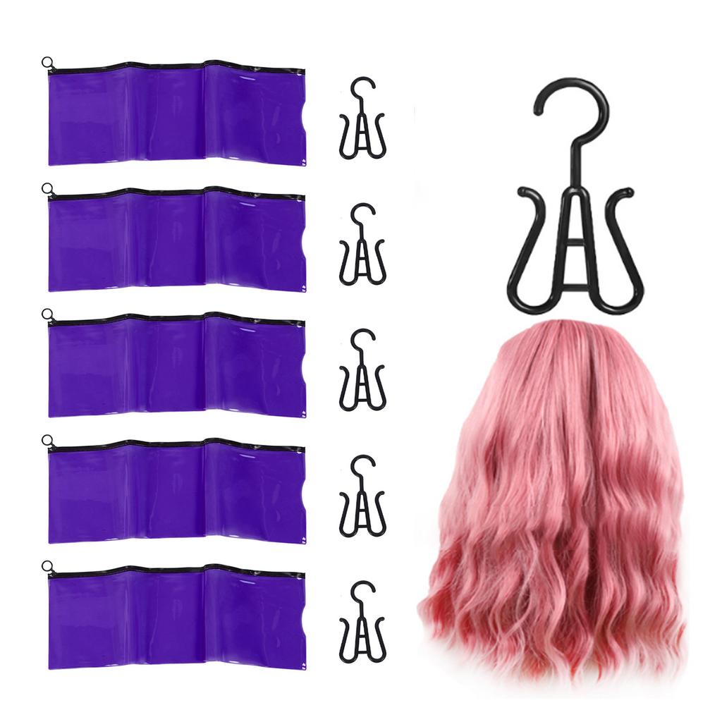 5pcs Wig Storage Bag Transparent PVC Hair Extension Holder With Hangers for Home Large Size