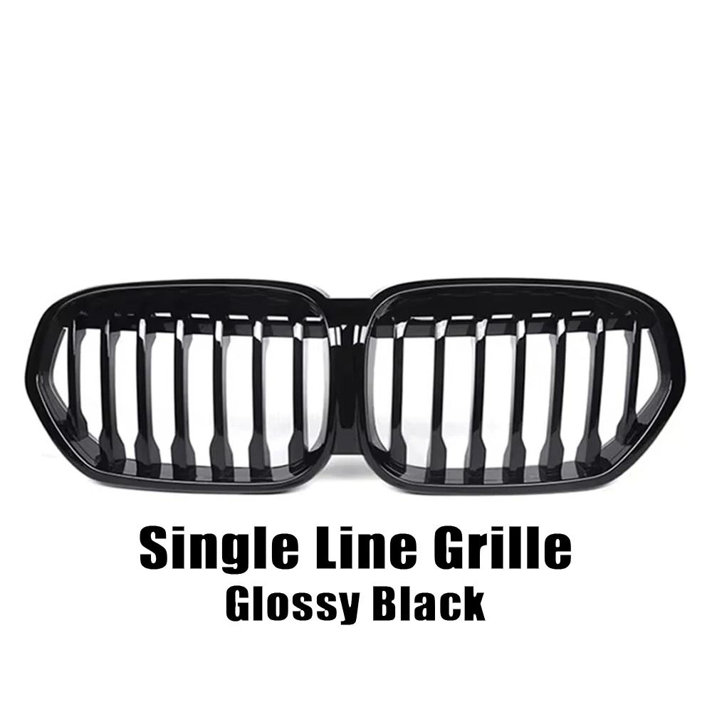 XVIP Carbon Fiber Look Double Line Style Front Racing Grills For BMW X1 F48 LCI 2020-2022 All Black Diamonds Style Upper Grilles