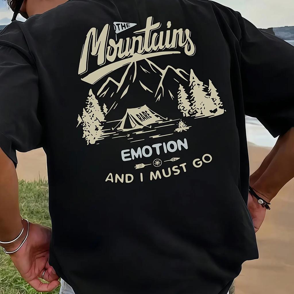 Outdoor Mountain Graphic T-Shirt Men's Summer Casual Versatile Comfortable Loose Short Sleeve Cotton Crew Neck Top Men Clothing