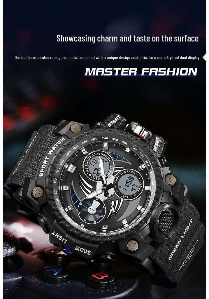 SANDA Men's Multi-function Dual Display Waterproof Sports Alarm Watch