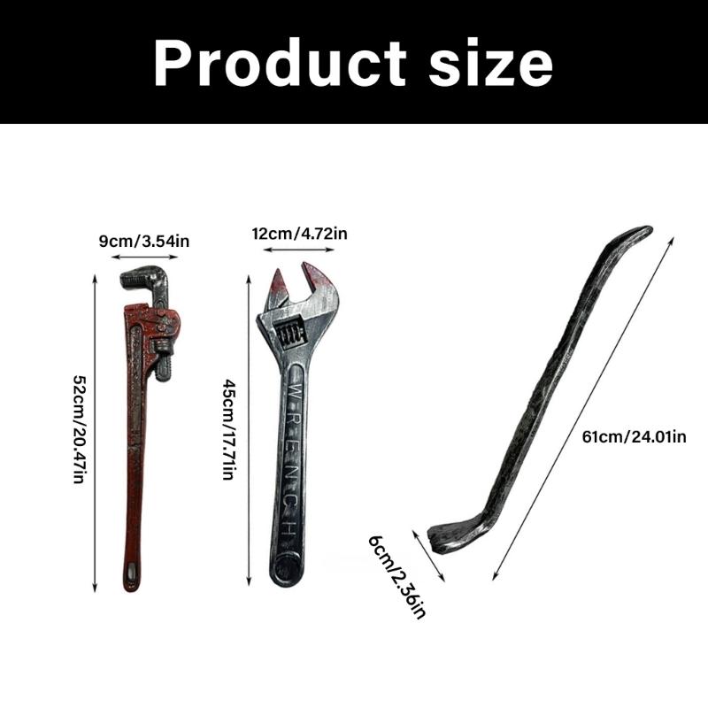 Plastic Fake Wrench/Crowbars,Realistic Bloody Spanner for Party Role Playing Tricky Toy Halloween Costume Accessory