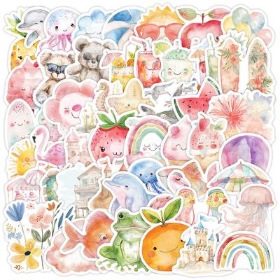 50 Small Versions of Watercolor Summer Graffiti Stickers Water Cup Computer Mobile Phone Waterproof Decorative Stickers Creative Stationery Stickers