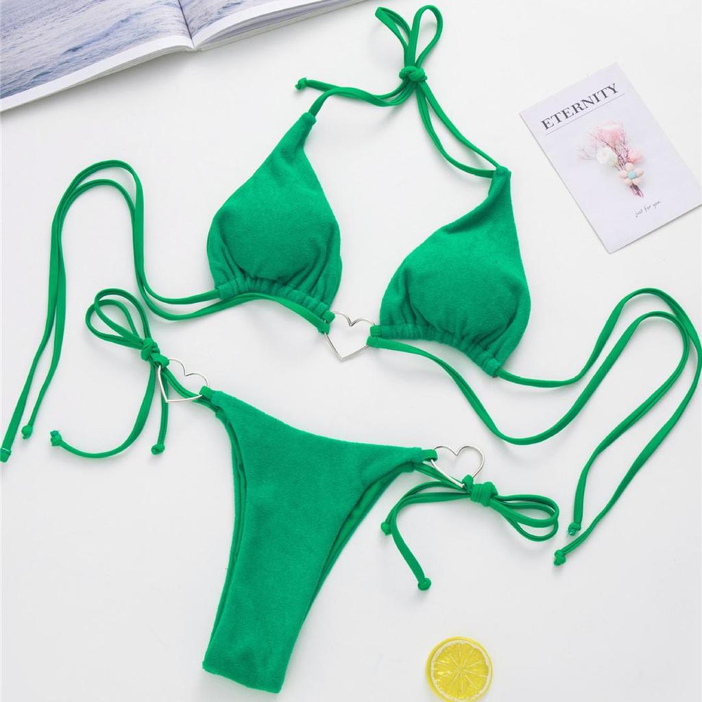 Costume da bagno donna bikini a forma di amore sexy con scollo all'americana Costume da bagno femminile Costume da bagno a due pezzi Costume da bagno da bagno con taglio alto Swim Lady