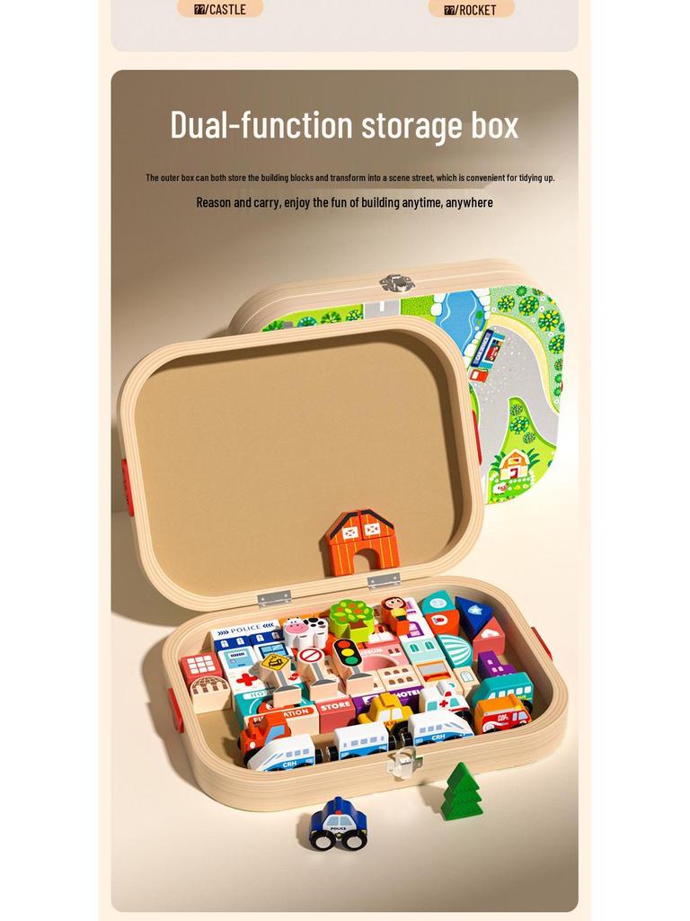 Magnetic Wooden City Train & Building Blocks Set for Kids