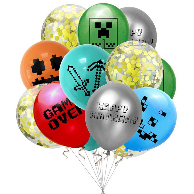 12" Pixel Minecraft Birthday Latex Balloon Party Decoration Kids Baby Shower