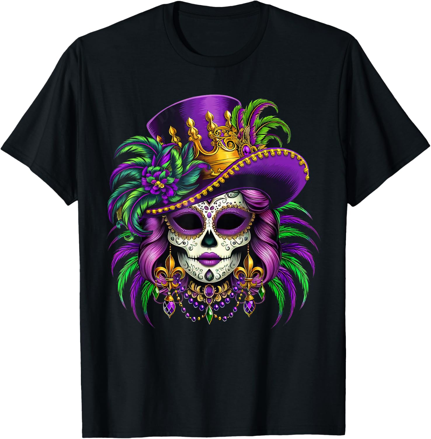 Sugar Skull Mardi Gras Shirts for Women Girls Carnival Party T-Shirt XL