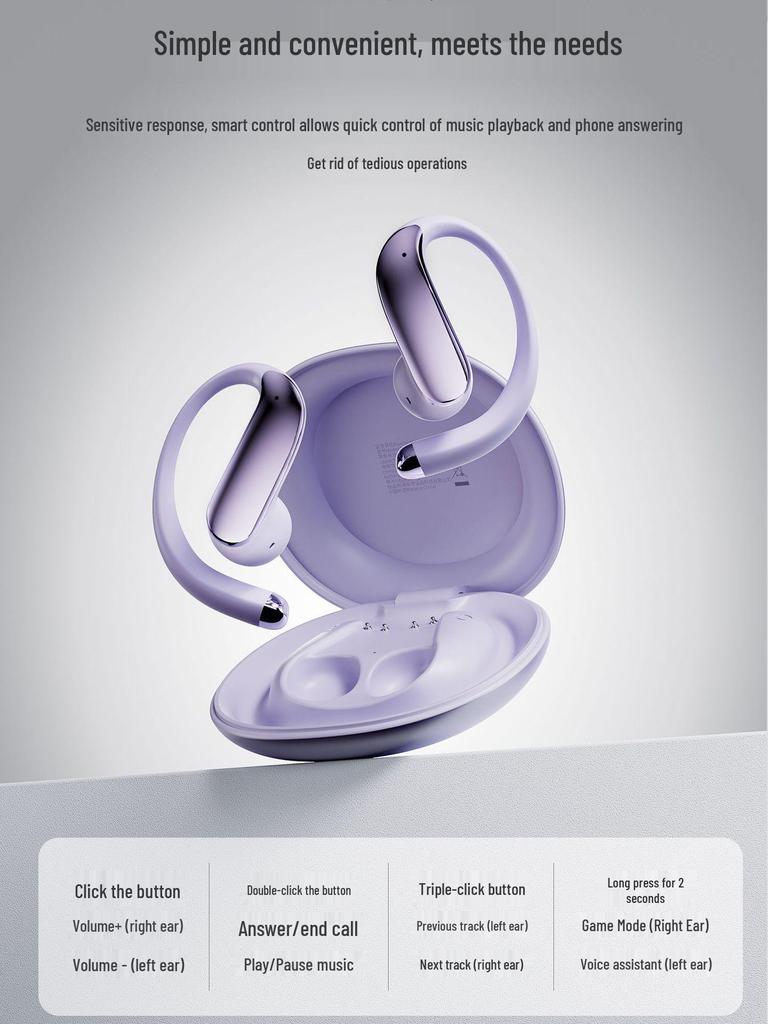 Wopin Open-Ear Clip Bluetooth Earphones: Wireless Noise-Reducing, Compatible with Apple & Huawei for Sports and Cycling Calls