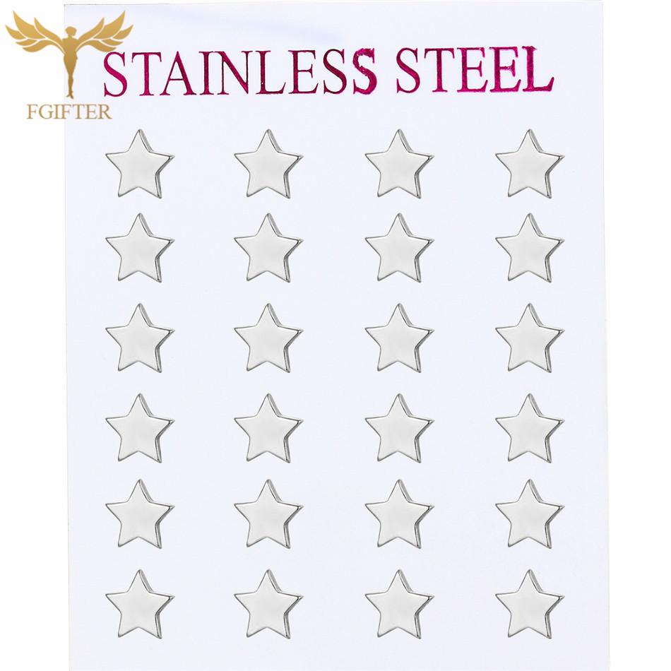 12 Pairs Stud Earrings Set for Women Geometric Triangle Star Round Cross Heart Earing Piercing Stainless Steel Zircon Resale