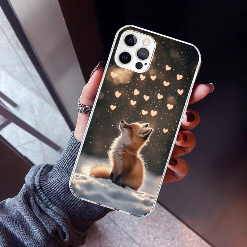 Animal Fox Phone Case For iPhone 17 Air 11 13 Mini 14 15 Plus 16 12 Pro Max 16E SE 7 8 Pattern Soft TPU Back Cover 13 12 Mini 1