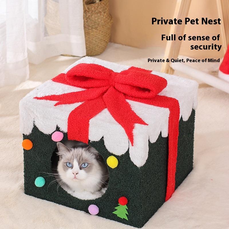 Christmas Gift Cat House Sisal Cat Scratcher Board Cat Nest Cave Solid Pattern Indoor Pet Supplies