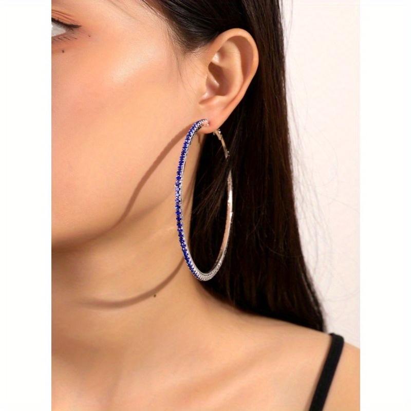 1 Pair Unique Exaggerated Large Hoop Earrings for Women, Fashionable Rhinestone Embellished Big Circular Ear Rings