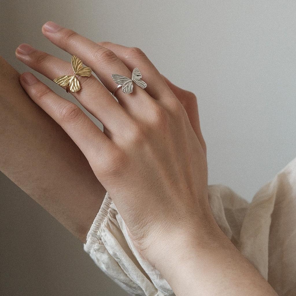 Natural Smart Butterfly Ring Women's Simple Small Mori Ring Opening Versatile Hand Jewelry