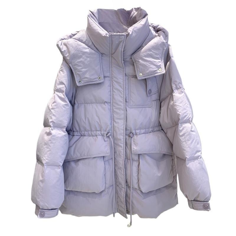 FASHION 2024 New Down  Women's Medium and Long Korean Edition Big Pocket Hooded Drawstring Waist Thick Women's  Winter Clothes
